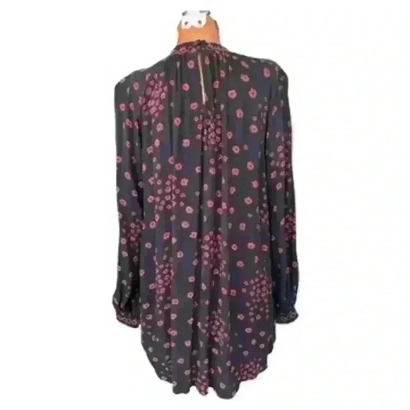 Free People XS Smocked Tunic Mini Dress Black Floral Boho WhimsyGoth Babydoll - Picture 5 of 15
